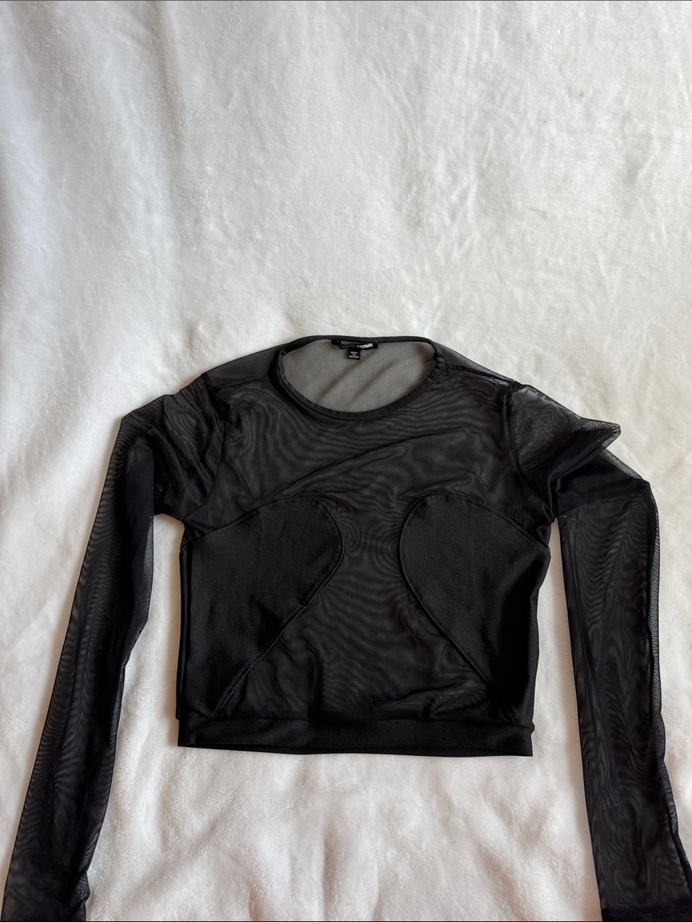Fashion Nova Black Mesh Long-Sleeve Crop Top